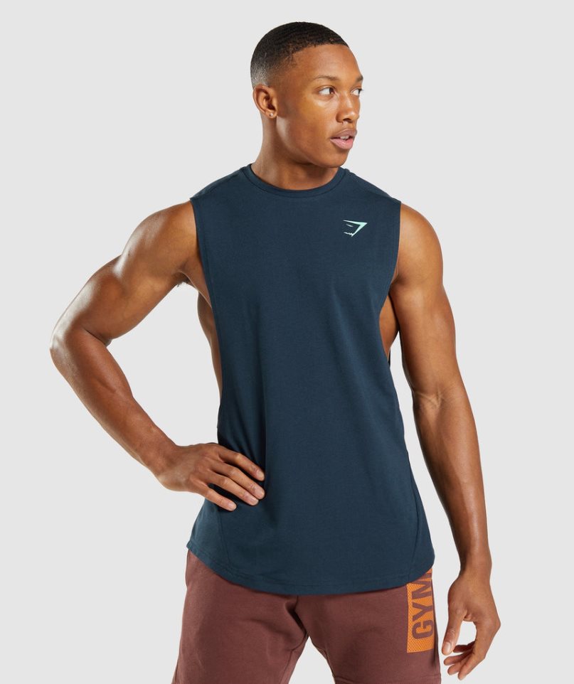 Men\'s Gymshark Bold Drop Arm Tanks Navy | NZ 6BSMVQ